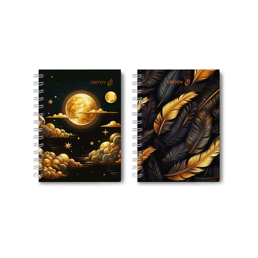 Записная книжка с твердым переплетом, глянцевая ламинация, на гребне A6 120 л. 4 шт клетка, Золото солнца 01593, ЗК226 Светоч