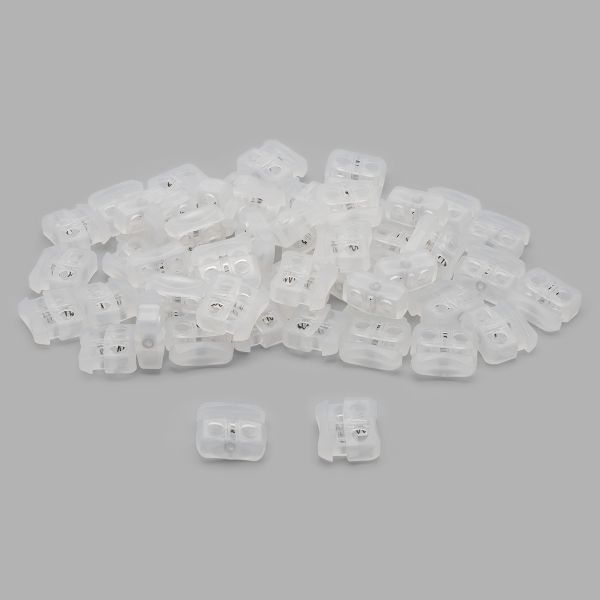 Фиксатор (зажим) для шнура пластик 2 отв., ⌀5.0 мм, 18х20 мм, плоский (ПП), прозрачный, 50 шт