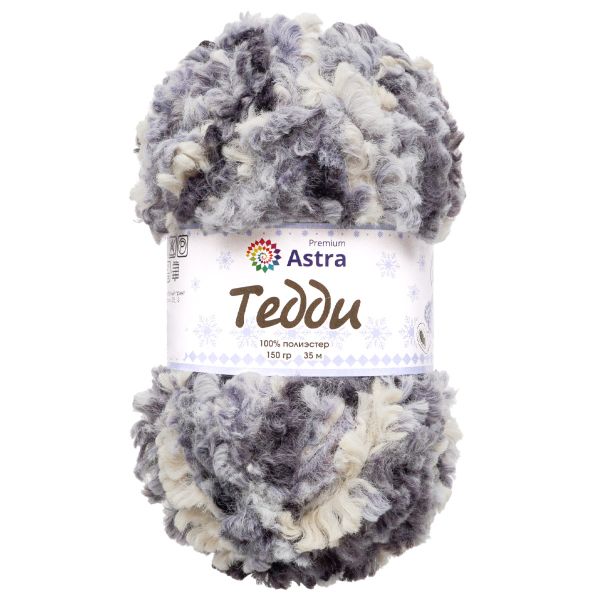 Пряжа Astra Premium (Астра Премиум) Тедди букле / уп.1 мот. по 150 г, 35 м, 12 серо-белый принт