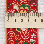 Лента (тесьма) жаккардовая 50.0 мм / 25±1 метров, рис. 9568 Гжель, (6 красный/зеленый/желтый/белый) С3379Г17