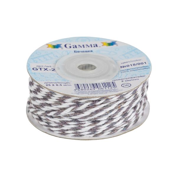 Шнур бечевка ⌀2.0 мм, 25 м, 018/001 серый/белый, Gamma GTX-25