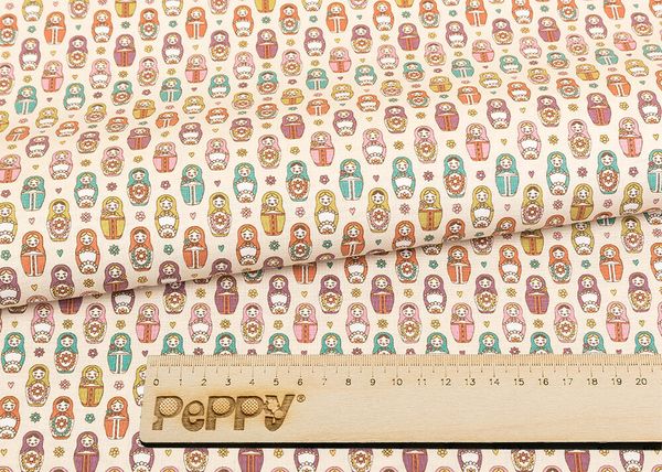 Ткань для пэчворка Peppy Крошки-матрешки, рулон 112 см / 5 метров, КМ-16 кремовый, Peppy