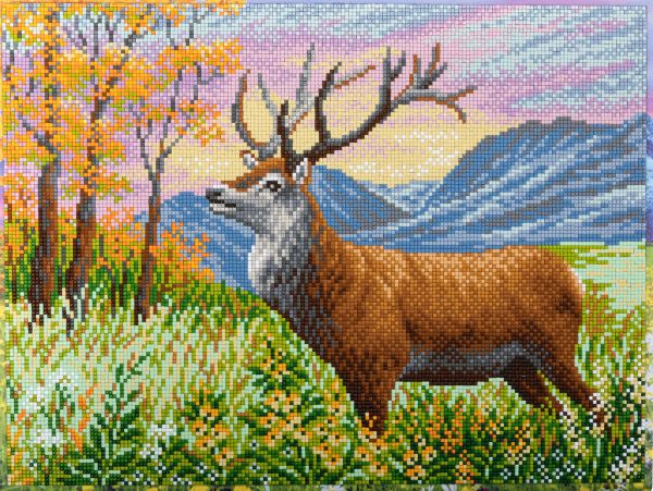 Алмазная (кристальная) мозаика Фрея ALPD-131, на подрамнике Олень в горах, 40х30 см