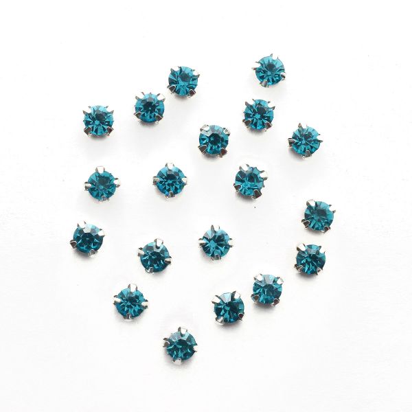 Хрустальные стразы в цапах круглые (серебро) ярко-голубой 6х6мм, 20 шт/упак Astra&Craft, СЦ004НН66