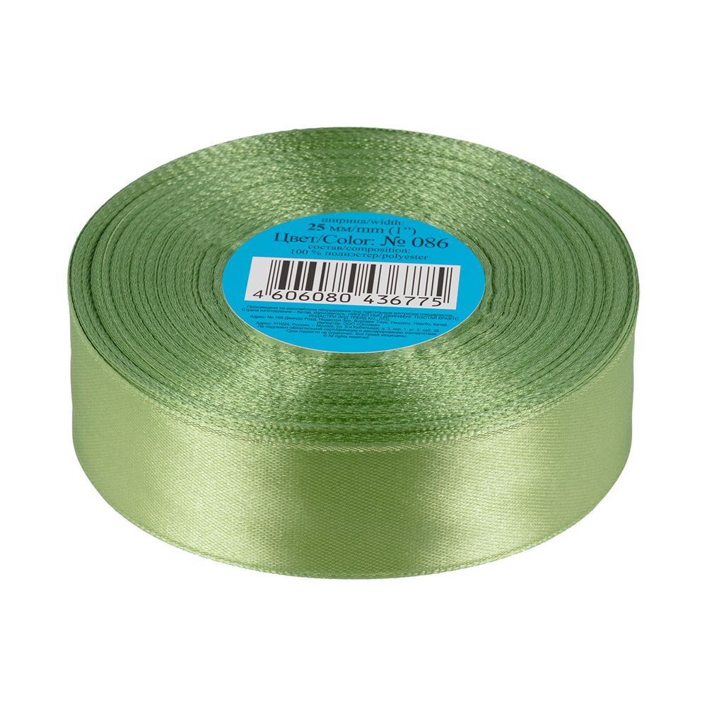 Лента атласная 1-сторонняя 25.0 мм / 33±2 метра, 086 серо-зеленый, Gamma