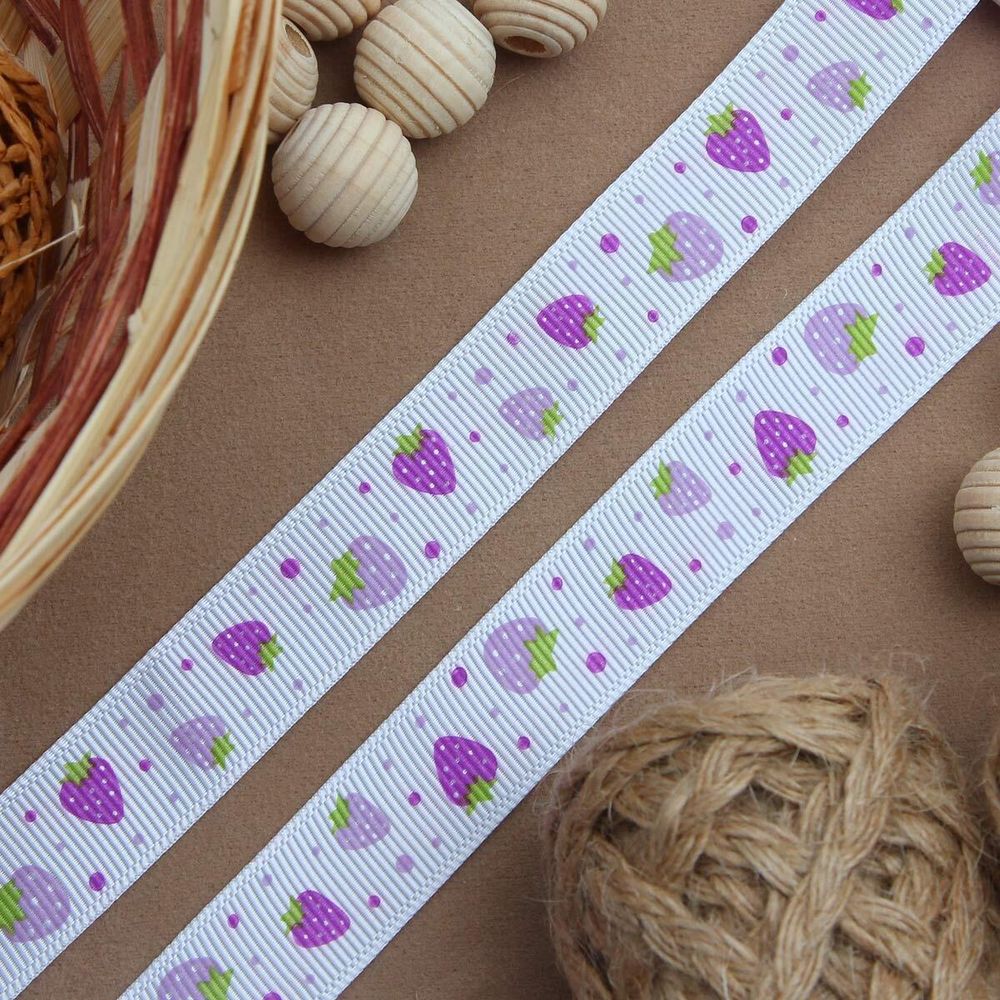 Лента репсовая (в рубчик) Землянички, 15 мм, 3м, фиолетовый