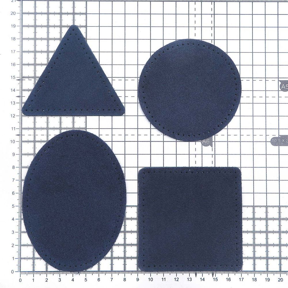 Набор заплаток пришивных из замши, круг, квадрат, треугольник, овал 8см, с перфорацией, 4 шт (22 темно-синий), 59743