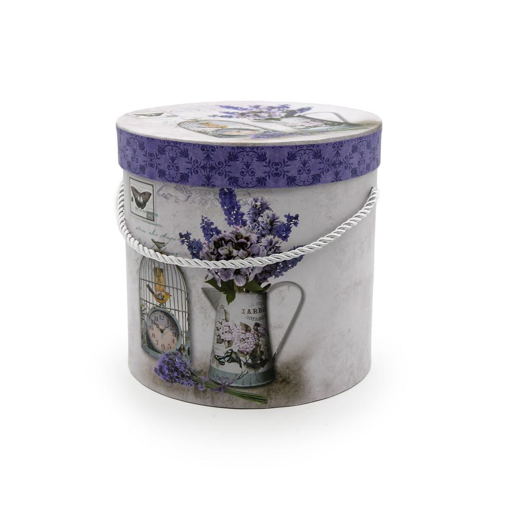 Коробка цилиндр набор/3шт. 18*17,2см фиолетовые цветы на белом 85671