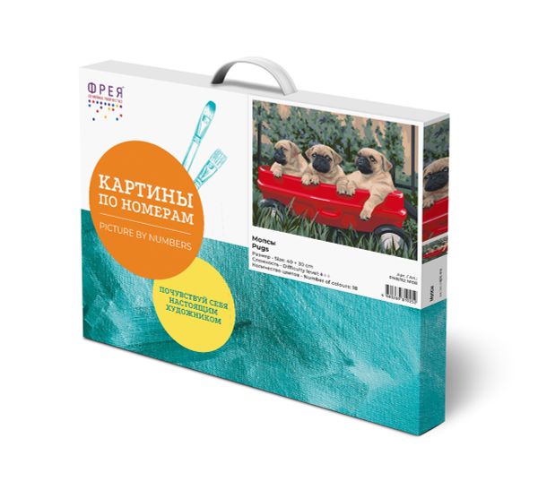 Картина по номерам Фрея, Мопсы, 30х40 см