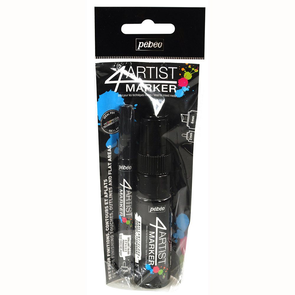 Набор маркеров художественных Pebeo 4artist Marker на масляной основе 2 мм, 8 мм, 2 шт, перо круглое/скошенное, 580893 черный