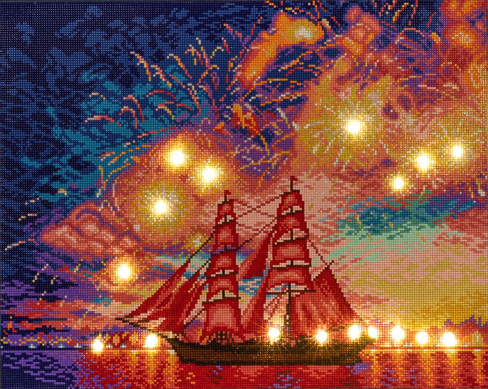 Алмазная (кристальная) мозаика Фрея ALDD-238, на подрамнике Алые паруса (со светодиодами), 50х40 см