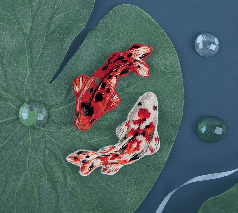 Набор для вышивания нитками Panna, Живая картина Броши. Карпы кои, 3.7x7.5 см