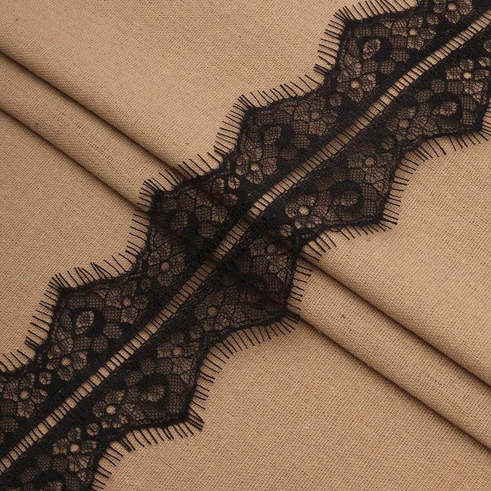 Кружево шантильи (реснички) на сетке 82 мм / 30 метров, черный, 3AR1278