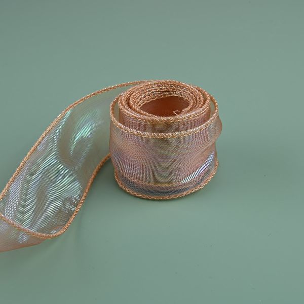 Лента декоративная с волнистым краем перламутр 38.0 мм / 18.29±1 метров, 100% органза, УЦЕНКА (12 бежевый перламутр), 6100-9043
