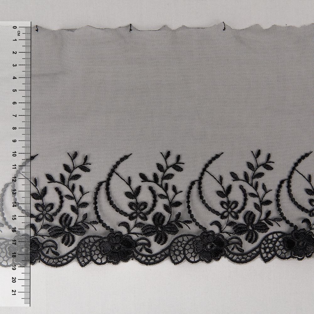 Кружево на сетке 190 мм / 10 м, черный, Gamma GKM-1904