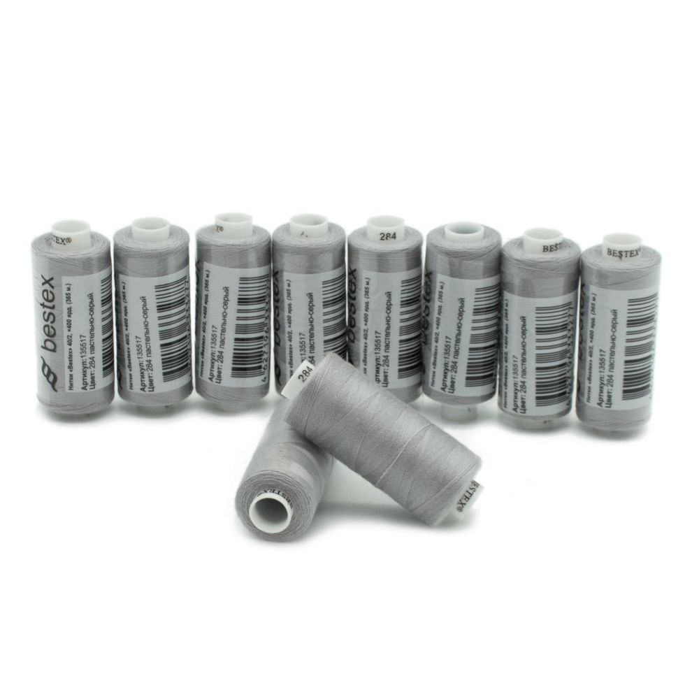 Нитки швейные бытовые Bestex 40/2, 365 м (400 ярд) / 10 кат., 284 пастельно-серый