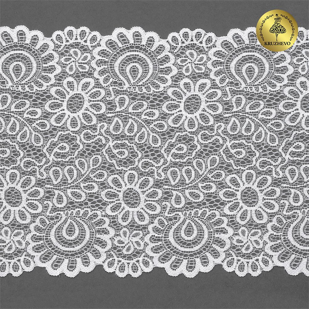 Кружево бельевое эластичное 205 мм / 25 м, 269, цв.01 белый, Kruzhevo