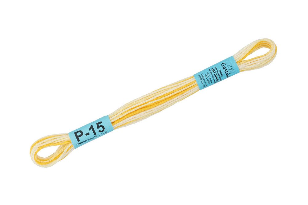 Мулине Gamma меланж, цв.Р-15 яр.желтый-бл.желтый, 12 мотков по 8 метров