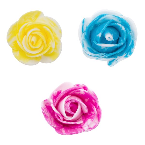 Цветочек-розочка мраморная из фоамирана 38 мм, микс №11, 3 цвета, 24 шт