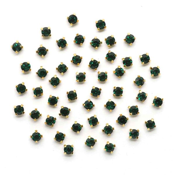 Хрустальные стразы в цапах/золото, 4мм, 50 шт/упак, Astra&Craft (36 изумрудный), 4AR159/166