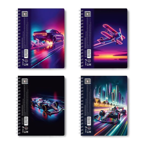 Тетрадь-перевертыш ученическая общая, A5 96 л. на гребне 65 г/м², белизна 100 %, 4 шт, клетка, 01212 МИКС - Свобода движения, Светоч Т119