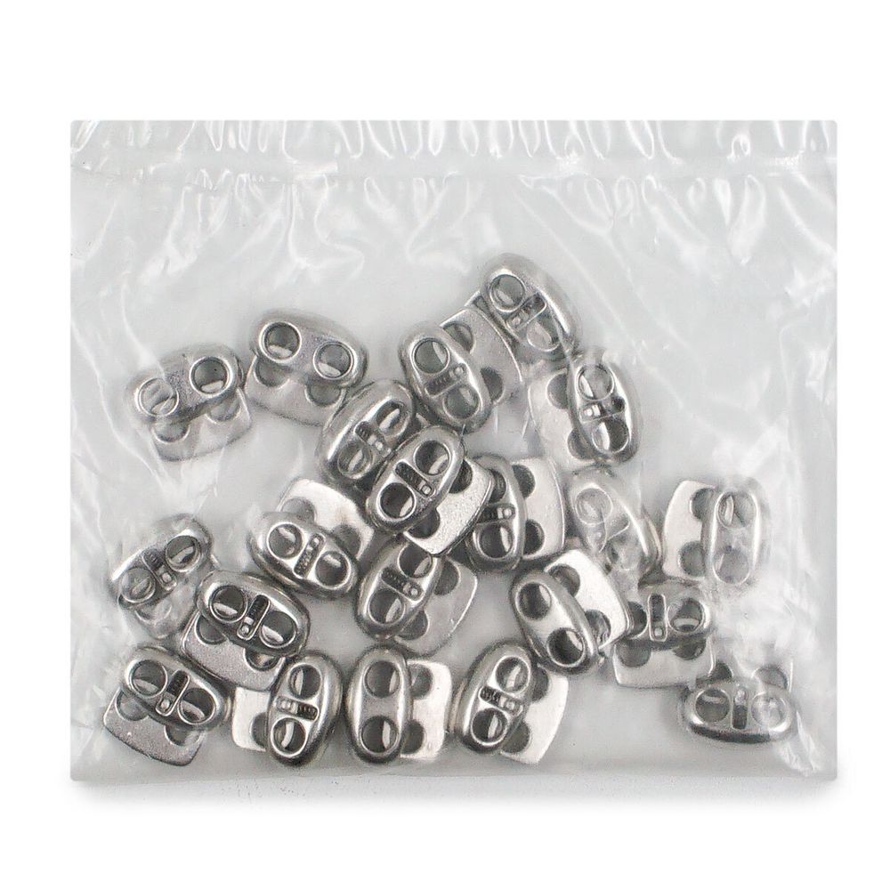 Фиксатор (зажим) для шнура металл плоский, 2 отв., 12х13.5 мм, (in ⌀3 мм), мет. цв.никель, 20 шт