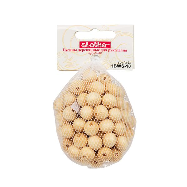 Бусины дерево ⌀10 мм, 1000±50 шт, св. дерево, Zlatka HBWS-10