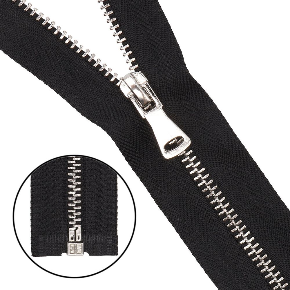 Молния металл Т3 (3 мм) 1 зам., разъем., 60 см, никель, 580 черный, 5 шт, 19060-1