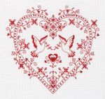 Набор для вышивания нитками Panna, Сердце с голубями, 20х19 см