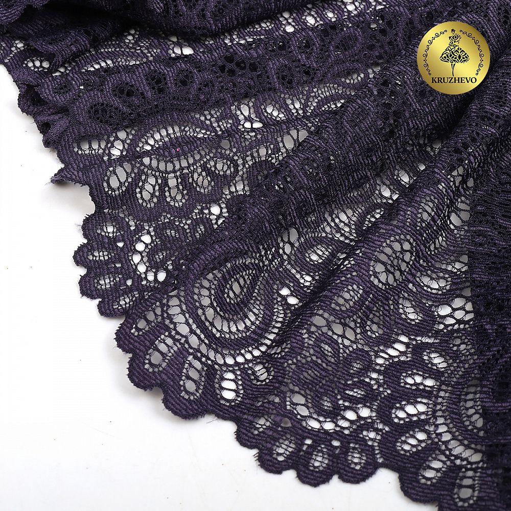 Кружево эластичное (стрейч) 205 мм, TBY.YSTL00839, 2817 сиреневый, 3м, Kruzhevo