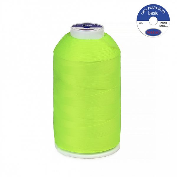 Нитки эластичные текстурированные Max 100D/2, 5000 м, 627 лимонный (неон), 1 катушка
