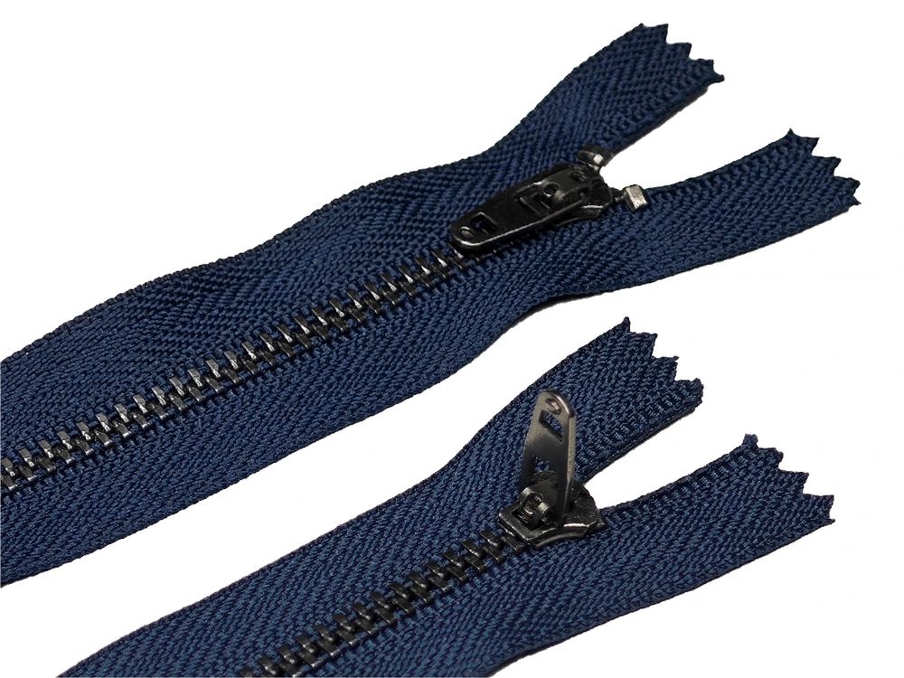 Молния металл (цв.SBS) джинсовая Т4 (4 мм) 1 зам., н/раз., 18 см, S-196 т.синий (звено: т.никель), уп.100 шт
