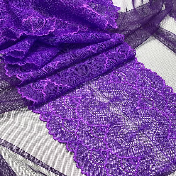 Кружево эластичное (стрейч) 8034 195мм цв.A0507 фиолетовый неон, 10 м, Kruzhevo