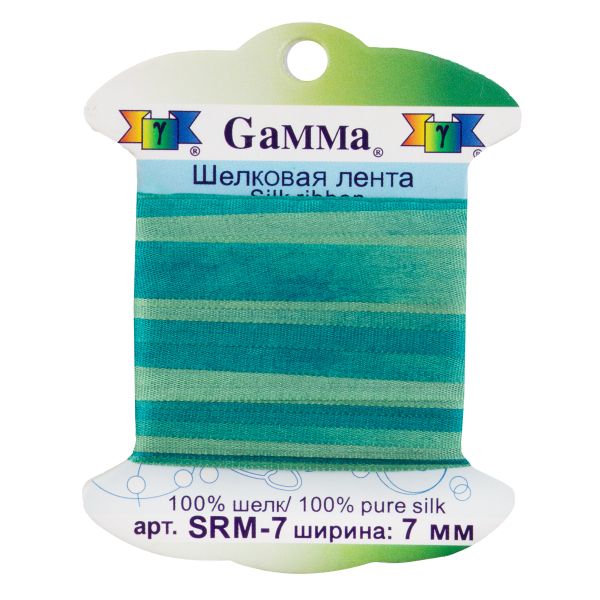 Лента (тесьма) шелковая 7.0 мм / 9.1±0.5 метров, M128 бл.зеленый/бирюзовый, Gamma SRM-7
