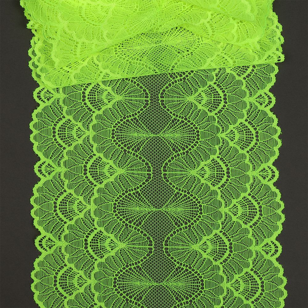 Кружево бельевое эластичное 195 мм / 3 м, 8034 цв.F229 зелено-желтый неон, Kruzhevo