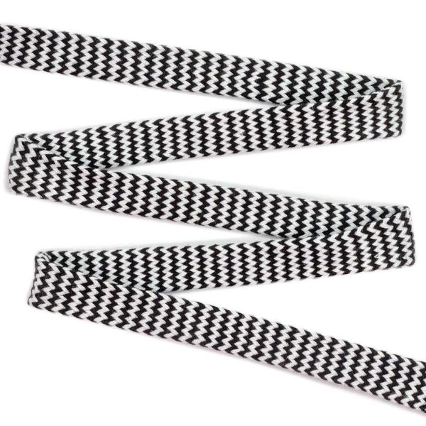Шнур плоский плетеный х/б ⌀15.0 мм / 75 метров, чер/бел зигзаг, 07-4300/01(02/04)