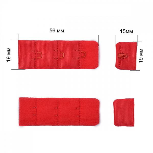 Застежки для бюстгальтера текстильные 3х1, 19 мм, 10 шт, 100 красный