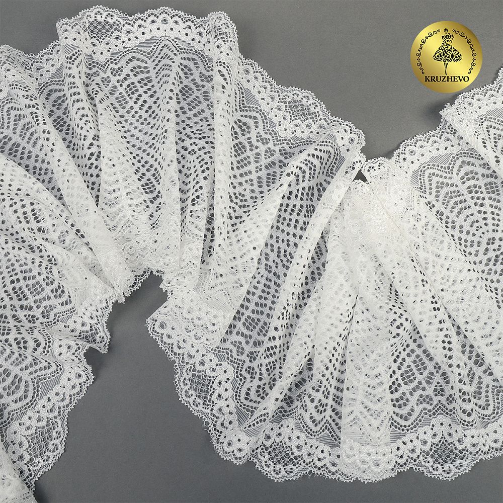 Кружево бельевое эластичное 190 мм / 3 м, 6389, цв.004 белый, Kruzhevo