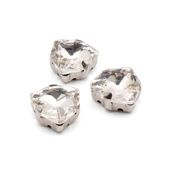 Хрустальные стразы в металлических цапах треугольные (Серебро) Белый 12 мм 3 шт/упак, ТЦ012НН12