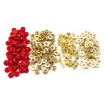 Кнопка Альфа (S-образная) ⌀15.0 мм, ≈72 шт, шляпка пластик + отв.части МЕТАЛЛ, 148 красный + отв.части золото, NEW STAR
