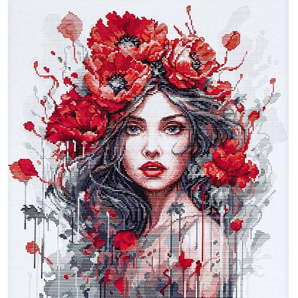 Набор для вышивания нитками, Luca-S, BU5063 Девушка с маками 31х33см