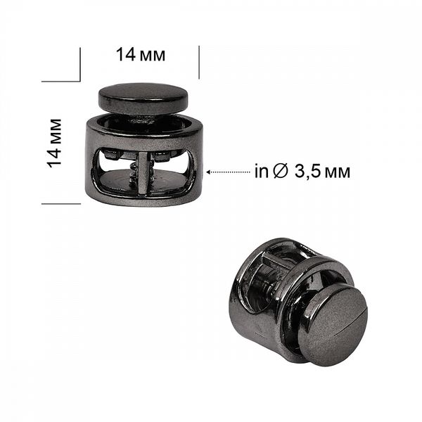 Фиксатор (зажим) для шнура пластик 2 отв., ⌀3.5 мм, 14х14 мм, TBY.0324, черный никель, 100 шт