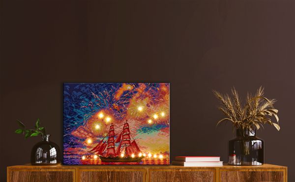 Алмазная (кристальная) мозаика Фрея ALDD-238, на подрамнике Алые паруса (со светодиодами), 50х40 см