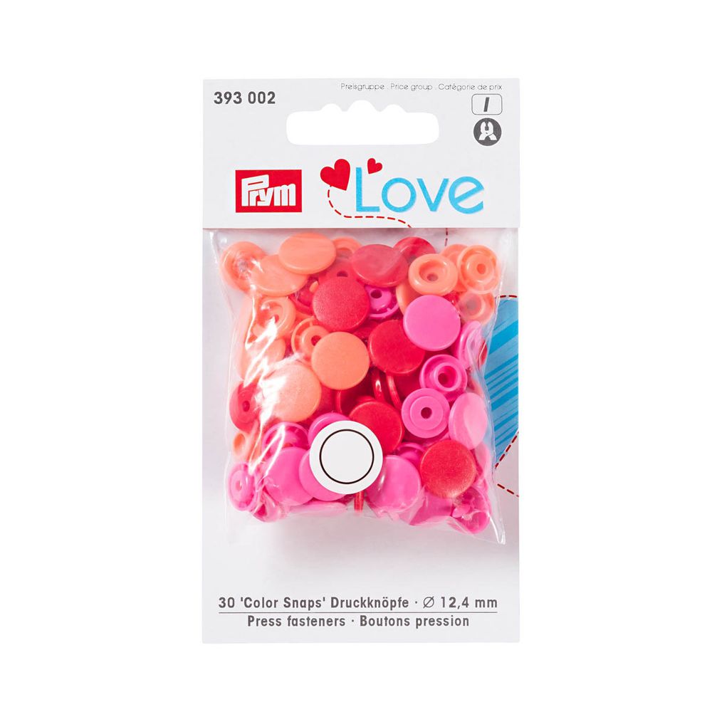Кнопки Color Snaps, PrymLove, красный/розовый цв, 12мм, 30шт, Prym