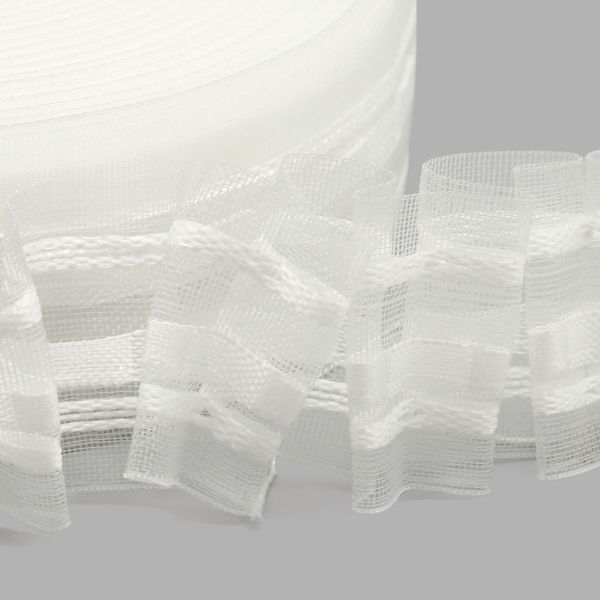 Лента (тесьма) шторная: сборка бантовая (1:2.7) 40 мм / 50 метров, (1 ряд петель, 2 шнура), прозрачный, 0С795ПЭ-Р8275