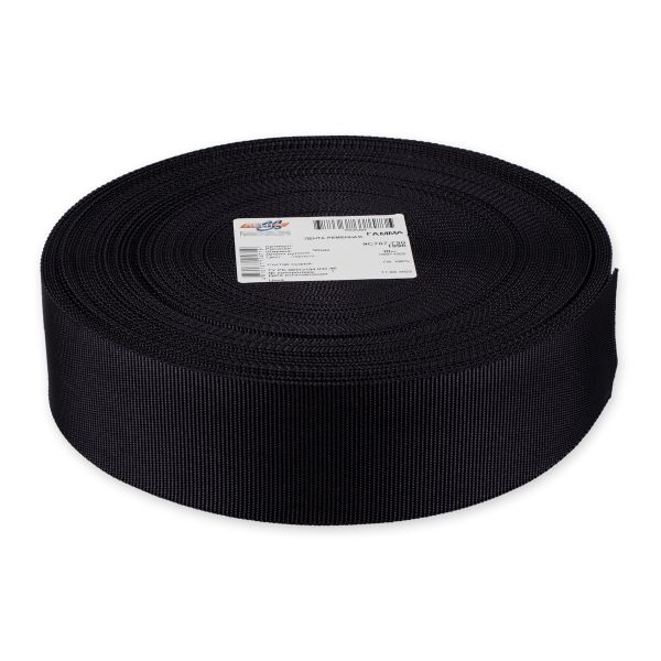 Стропа (ременная лента) 50 мм / 30 метров, толщ. 0.85 мм, [32.39 г/пог.м], 100% п/а, 001 черный, Gamma 9с767