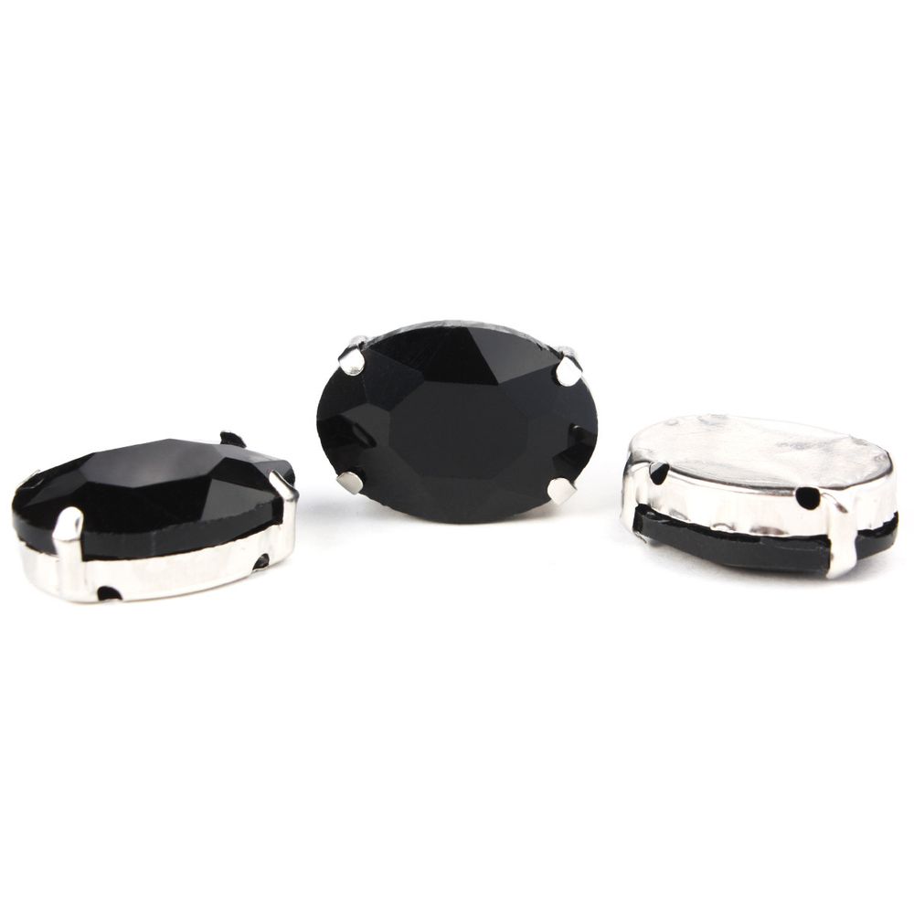Хрустальные стразы в цапах овальной формы, черный 13х18 мм, 3 шт, ОЦ012НН1318