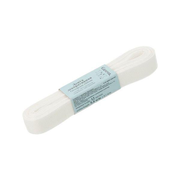 Лента репсовая нарезка 12.0 мм / 10 шт по 5.4 метра, 002 гр.белый, Gamma GR-12