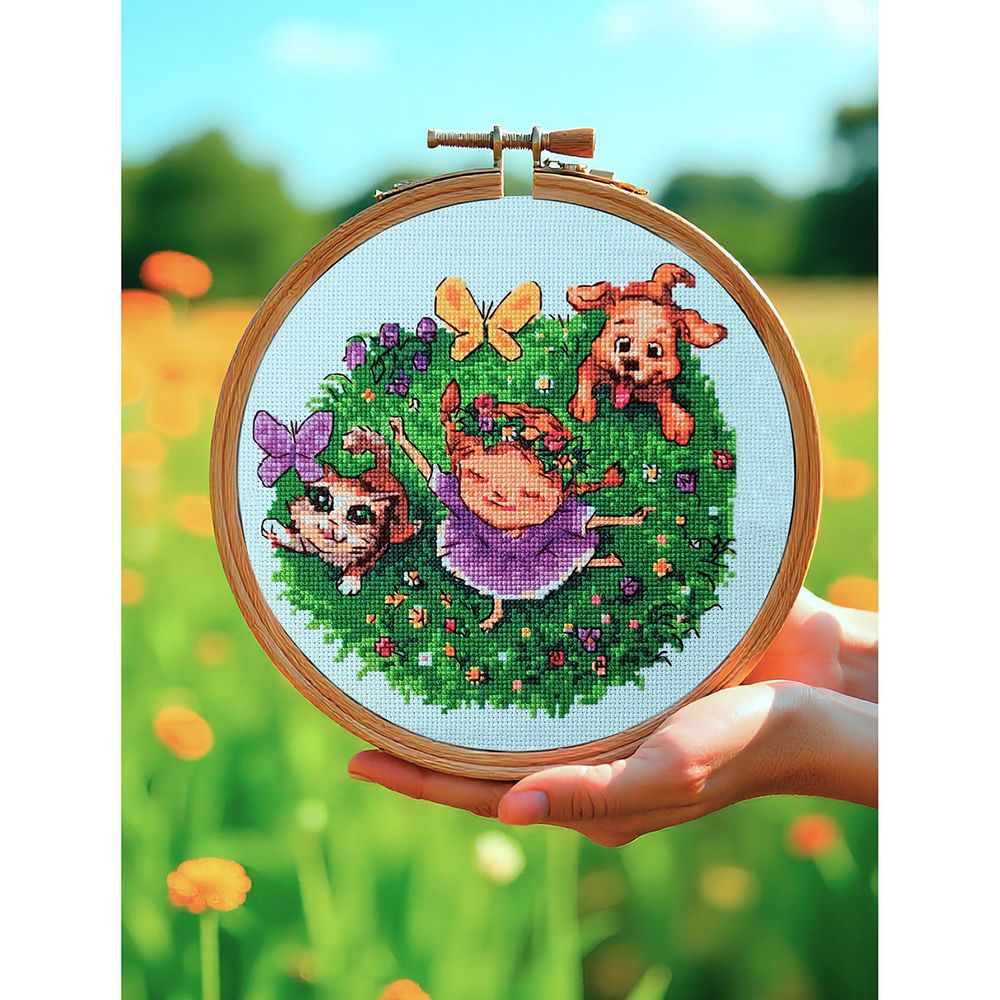 Набор для вышивания нитками Риолис, По траве босиком 20х20см