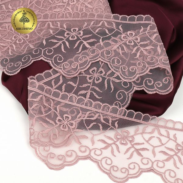 Кружево на сетке широкое 110 мм, 40485, цв.N6615 розовая пудра уп.13.7м, Kruzhevo